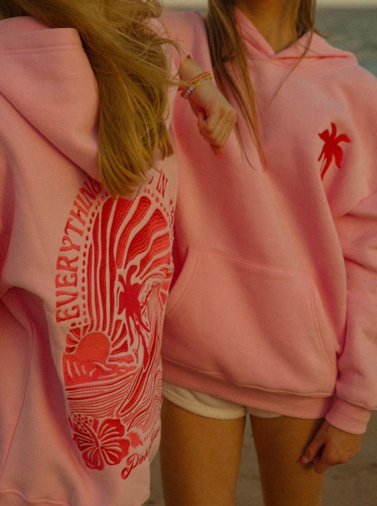Everything Comes in Waves Oversized Hoodie in Pink – Pink Palm Puff