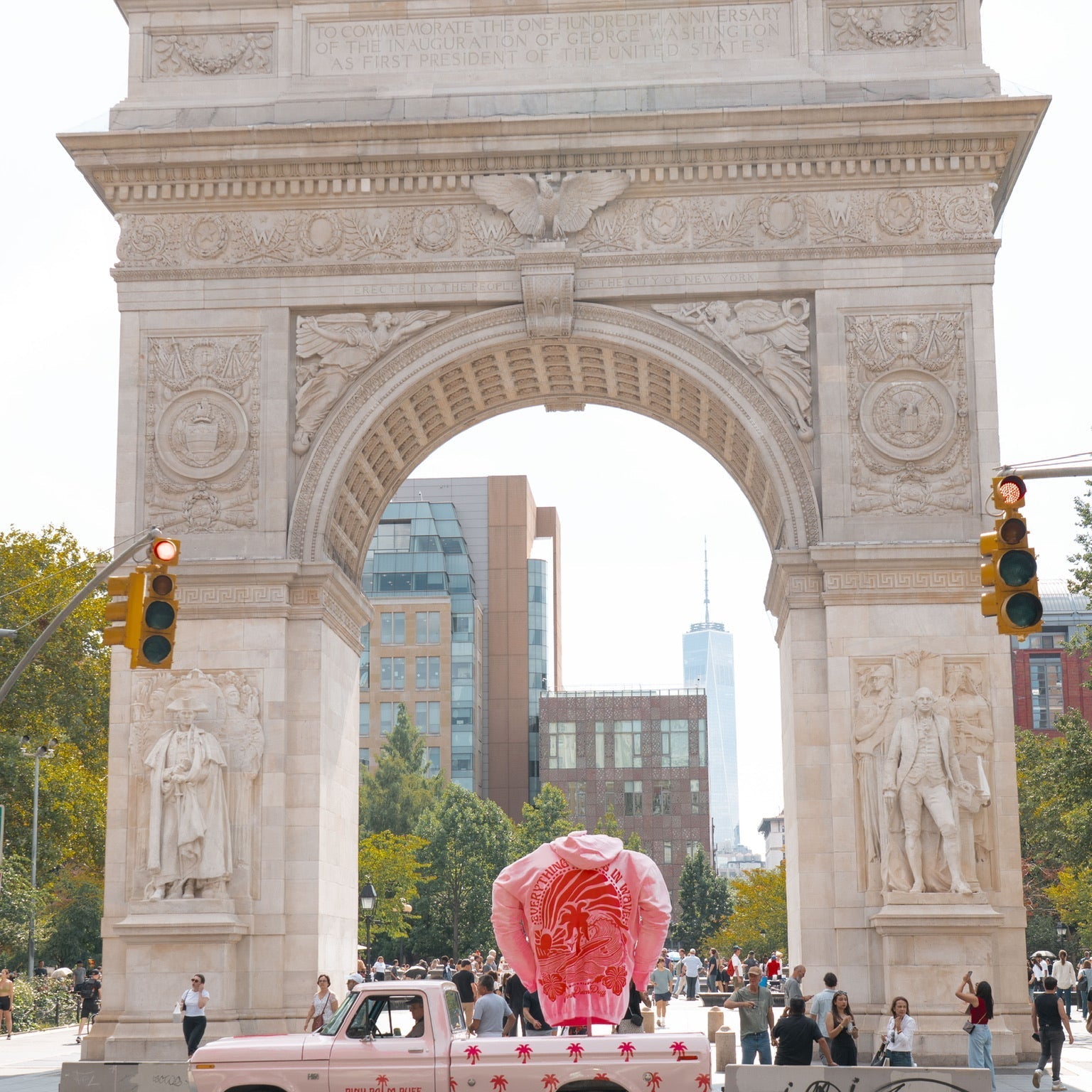 Pink Palm Puff Hits the Streets In NYC With It’s Biggest Hoodie Yet