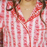 Pink Palm Pajamas in Cranberry + Holiday Bow Set