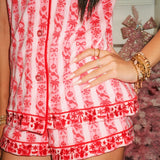 Pink Palm Pajamas in Cranberry + Holiday Bow Set