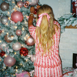Pink Palm Pajamas in Cranberry + Holiday Bow Set