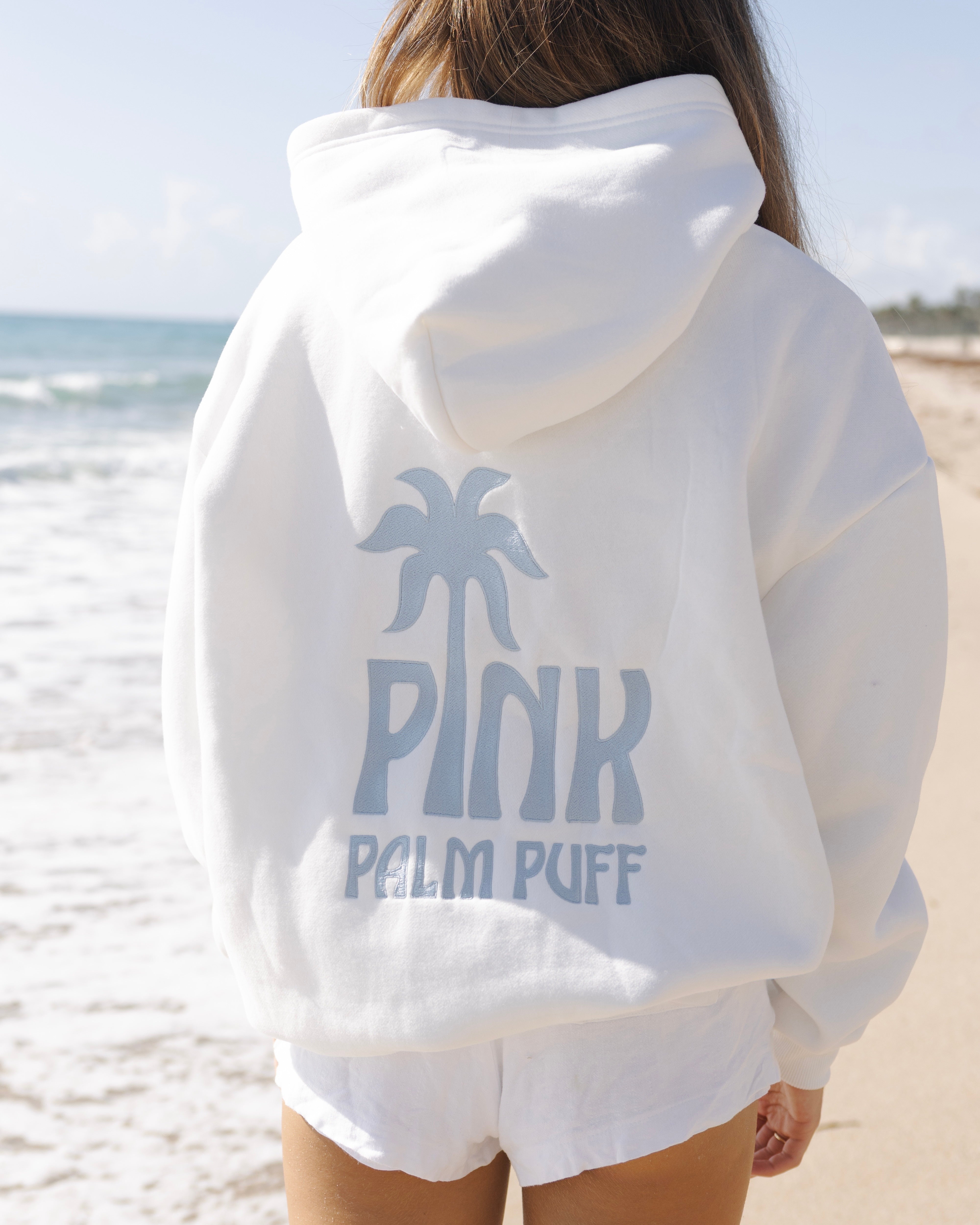 Classic Puff Hoodie in Ocean Air Pink Palm Puff