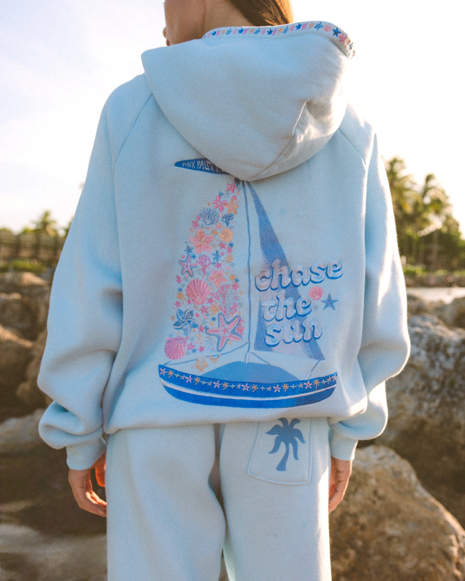 Chase the Sun Relaxed Hoodie - Sky Blue | Pink Palm Puff Official Site