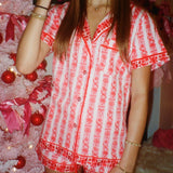 Pink Palm Pajamas in Cranberry + Holiday Bow Set