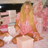 Pink Palm Pajamas in Cranberry + Holiday Bow Set