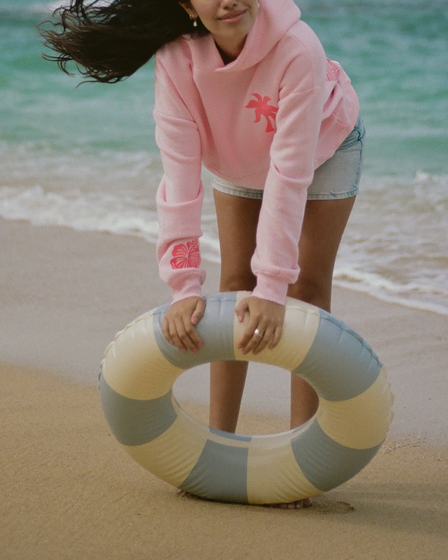 Everything Comes In Wave Pink Palm Puff Hoodie — Pink, by Batamtee Store
