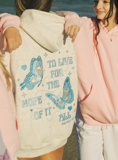 "To Live For the Hope of it All" Oversized Hoodie in Heather White