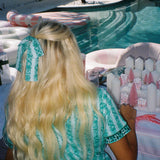 Pink Palm Pajamas in Evergreen + Holiday Bow Set