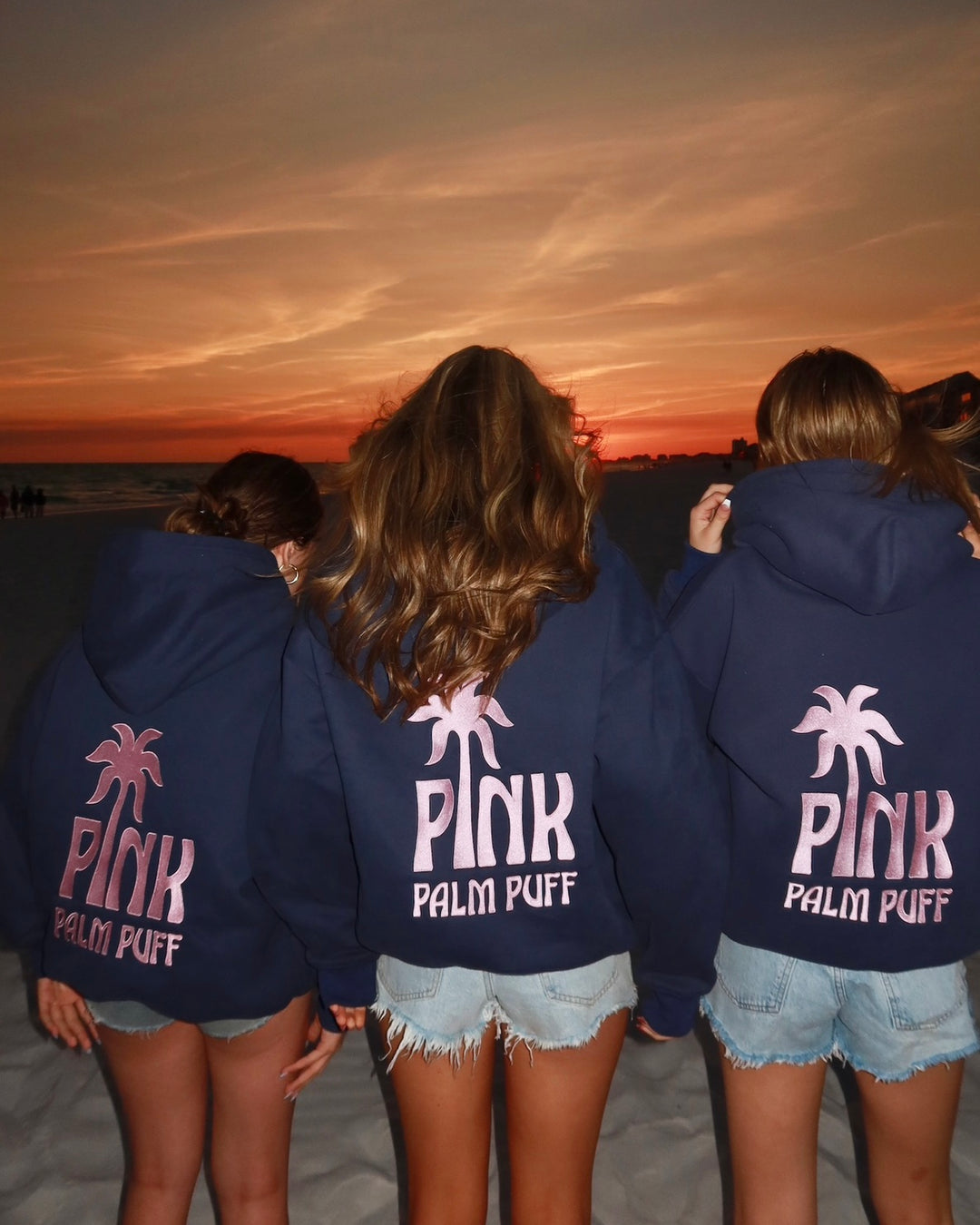 Classic Puff Hoodie in Navy Pink Palm Puff
