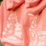 matching coral pink set, with pink palm puff pattern border