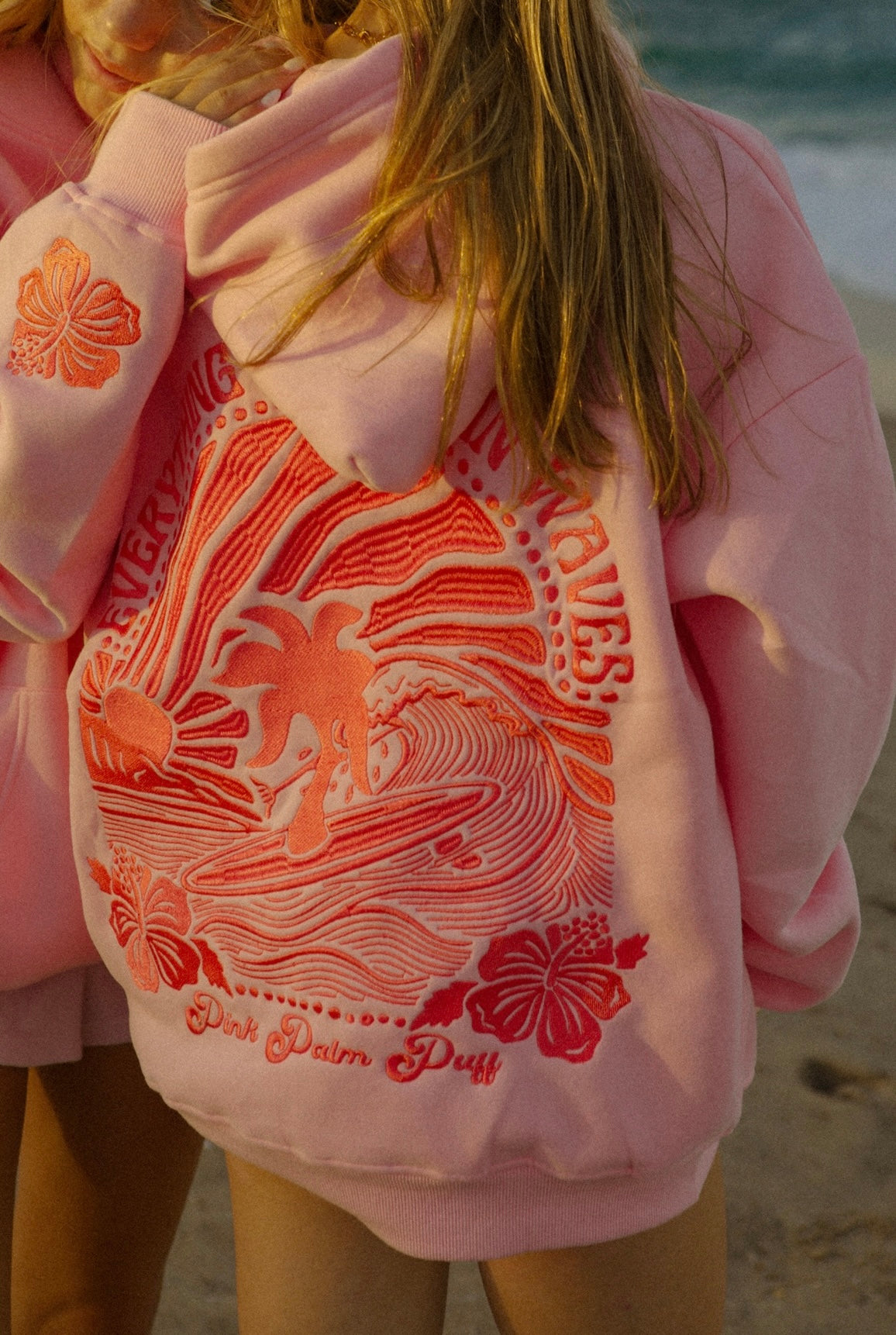"Everything Comes in Waves" Oversized Hoodie in Pink - Coming March 23