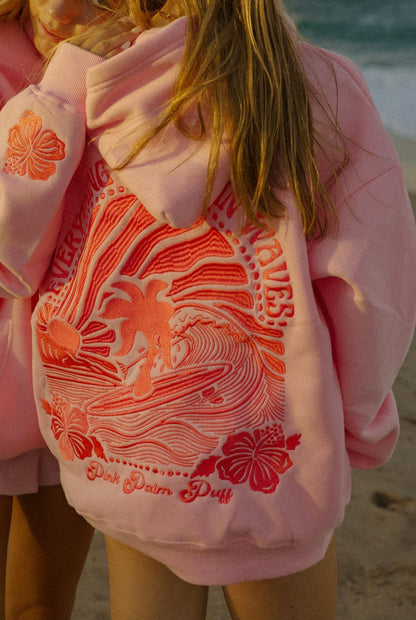 "Everything Comes in Waves" Oversized Hoodie in Pink