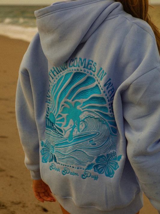 "Everything Comes in Waves" Oversized Hoodie in Blue - coming March 23rd