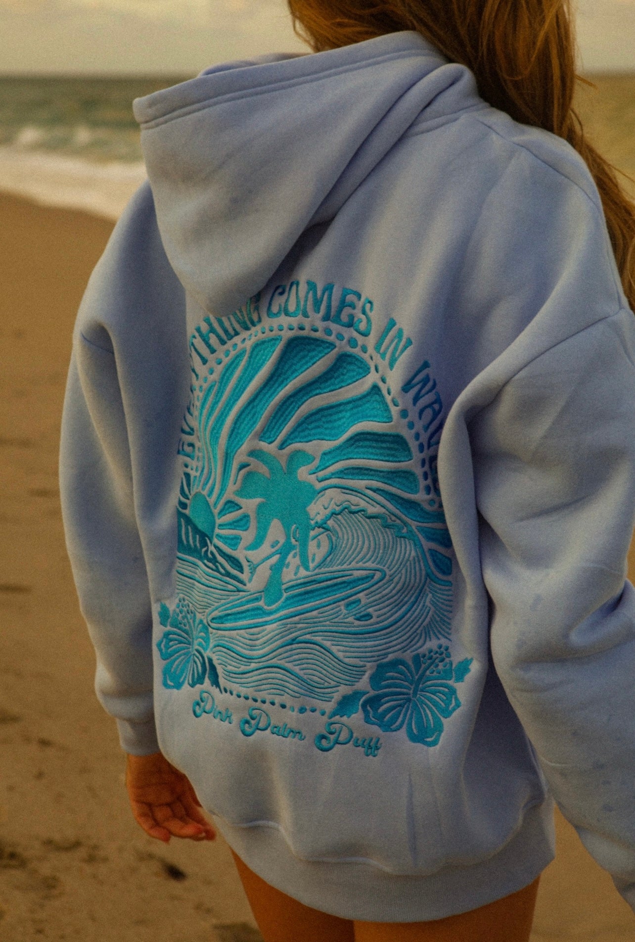 PRE ORDER quot Everything Comes in Waves quot Oversized Hoodie in Blue Pink PRE ORDER quot Everything Comes in Waves quot Oversized Hoodie in Blue Pink
