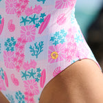 Caya One Piece, scoop back with adjustable straps, in Coral Crush - coastal preppy aesthetic beach style by Pink Palm Puff