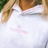 "Chase the Sun" Relaxed Hoodie, relaxed fit with an adjustable drawstring hood and pocket, in Heather Cloud - coastal preppy aesthetic beach style by Pink Palm Puff