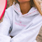 "Chase the Sun" Relaxed Hoodie, relaxed fit with an adjustable drawstring hood and pocket, in Heather Cloud - coastal preppy aesthetic beach style by Pink Palm Puff