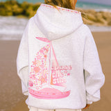 "Chase the Sun" Relaxed Hoodie, relaxed fit with an adjustable drawstring hood and pocket, in Heather Cloud - coastal preppy aesthetic beach style by Pink Palm Puff