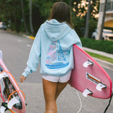 "Chase the Sun" Relaxed Hoodie, relaxed fit with an adjustable drawstring hood and pocket, in Sky Blue - coastal preppy aesthetic beach style by Pink Palm Puff