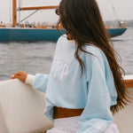 Classic Crew, ribbed crew neckline and relaxed fit, in Blue Breeze - coastal preppy aesthetic beach style by Pink Palm Puff
