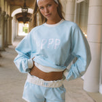 Classic Crew, ribbed crew neckline and relaxed fit, in Blue Breeze - coastal preppy aesthetic beach style by Pink Palm Puff