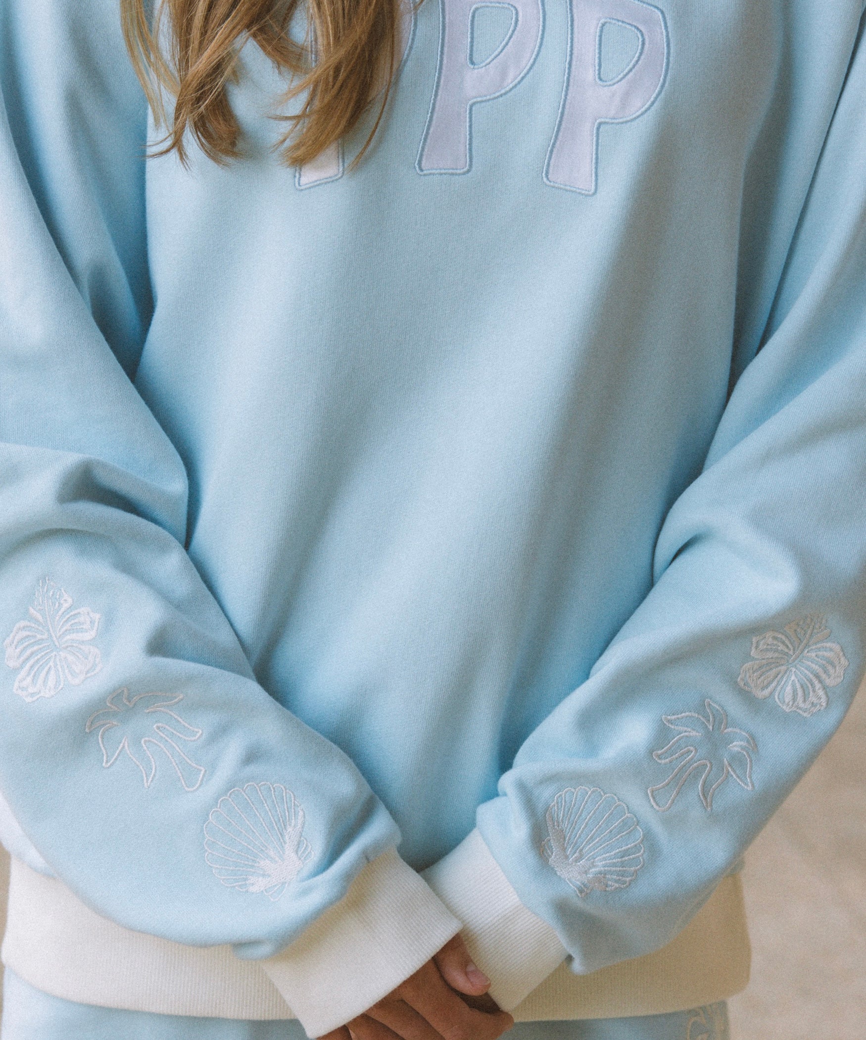Classic Crew, ribbed crew neckline and relaxed fit, in Blue Breeze - coastal preppy aesthetic beach style by Pink Palm Puff