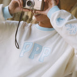 Classic Crew, ribbed crew neckline and relaxed fit, in Seasalt - coastal preppy aesthetic beach style by Pink Palm Puff