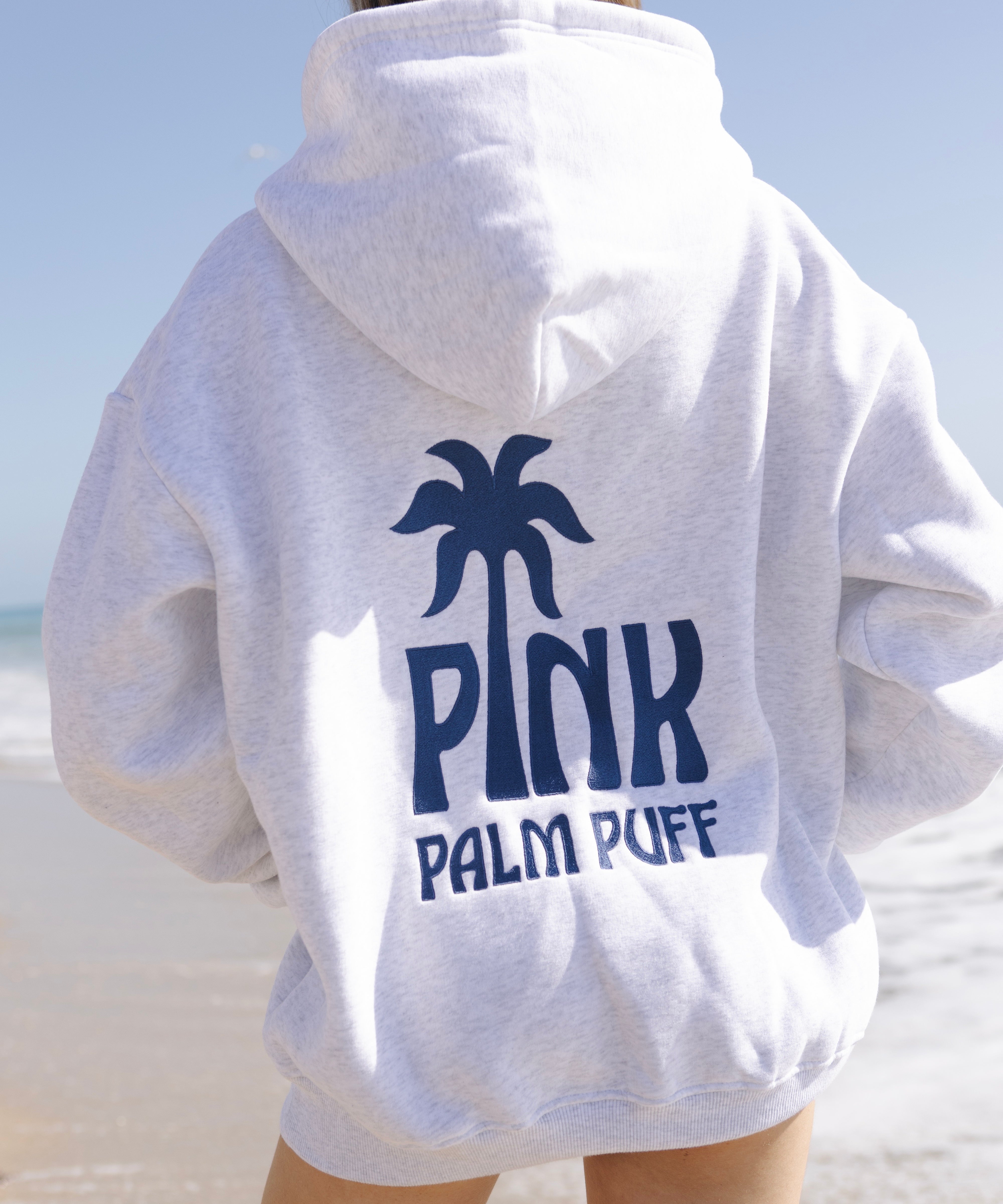 Classic Puff Hoodie, adjustable drawstring hood and pocket, in Cloud - coastal preppy aesthetic beach style by Pink Palm Puff
