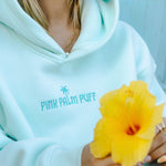 Classic Puff Hoodie, adjustable drawstring hood and pocket, in Mint Breeze - coastal preppy aesthetic beach style by Pink Palm Puff