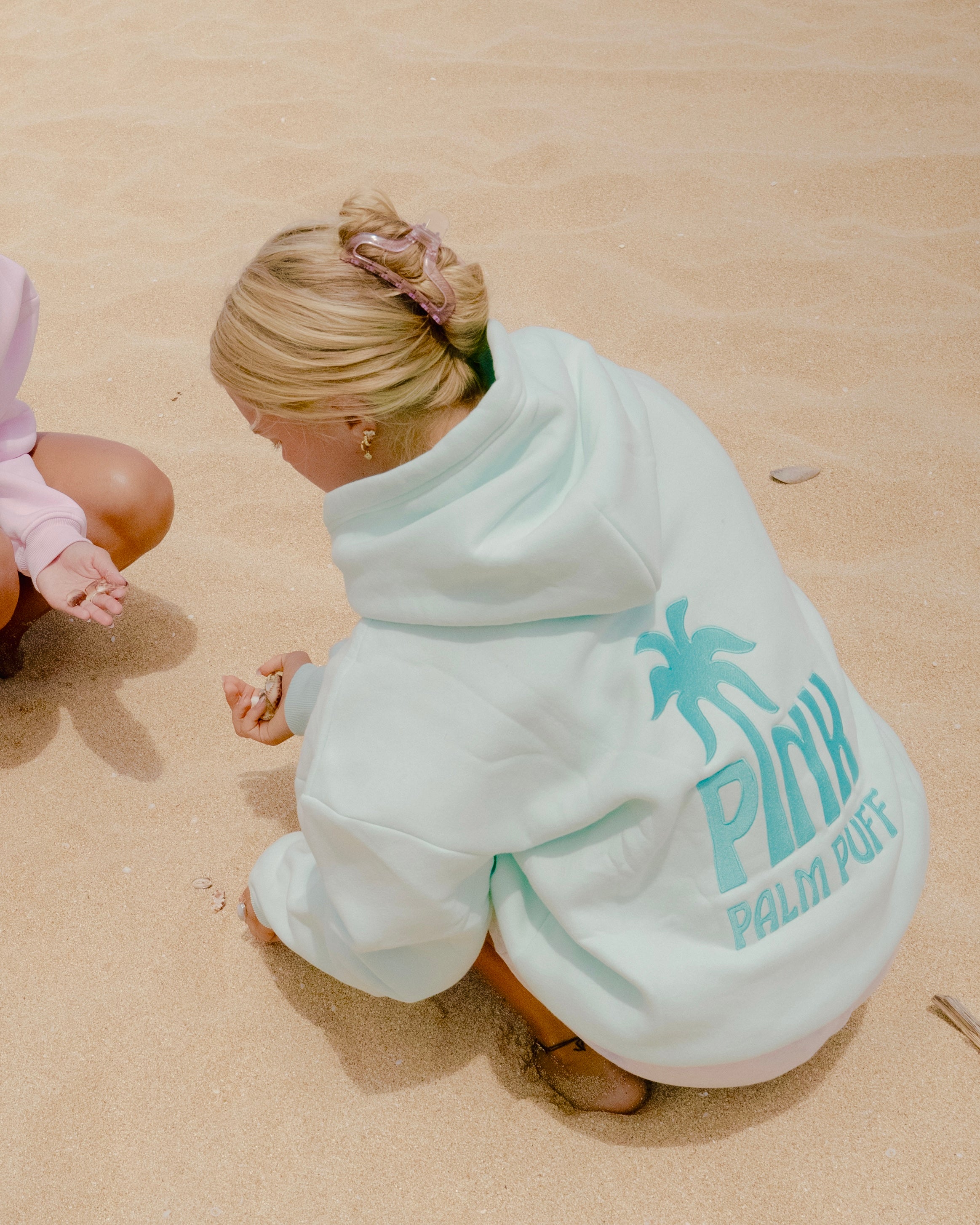 Classic Puff Hoodie, adjustable drawstring hood and pocket, in Mint Breeze - coastal preppy aesthetic beach style by Pink Palm Puff