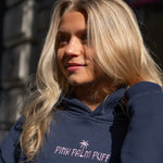 Classic Puff Hoodie, adjustable drawstring hood and pocket, in Navy - coastal preppy aesthetic beach style by Pink Palm Puff
