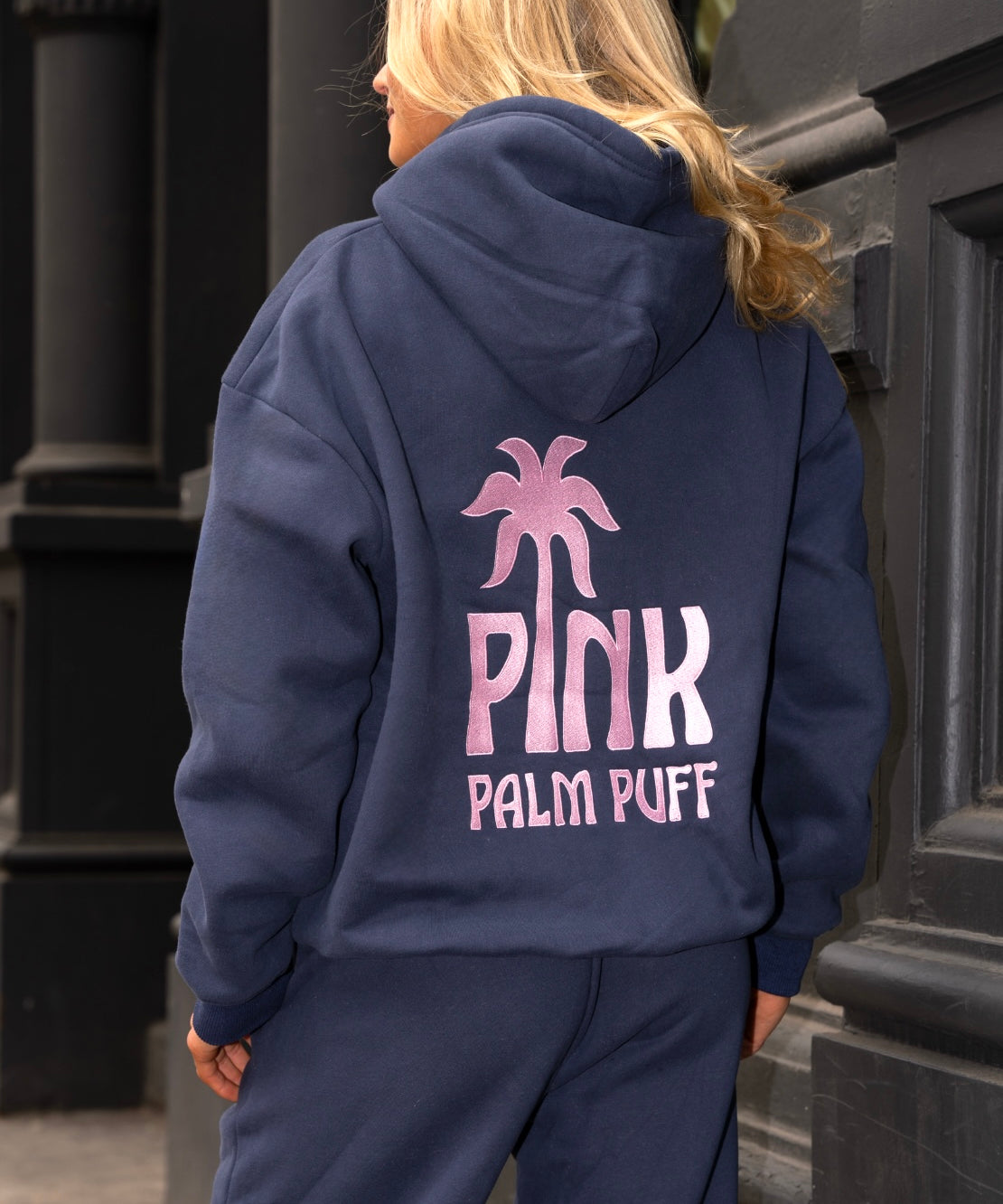 Classic Puff Hoodie, adjustable drawstring hood and pocket, in Navy - coastal preppy aesthetic beach style by Pink Palm Puff