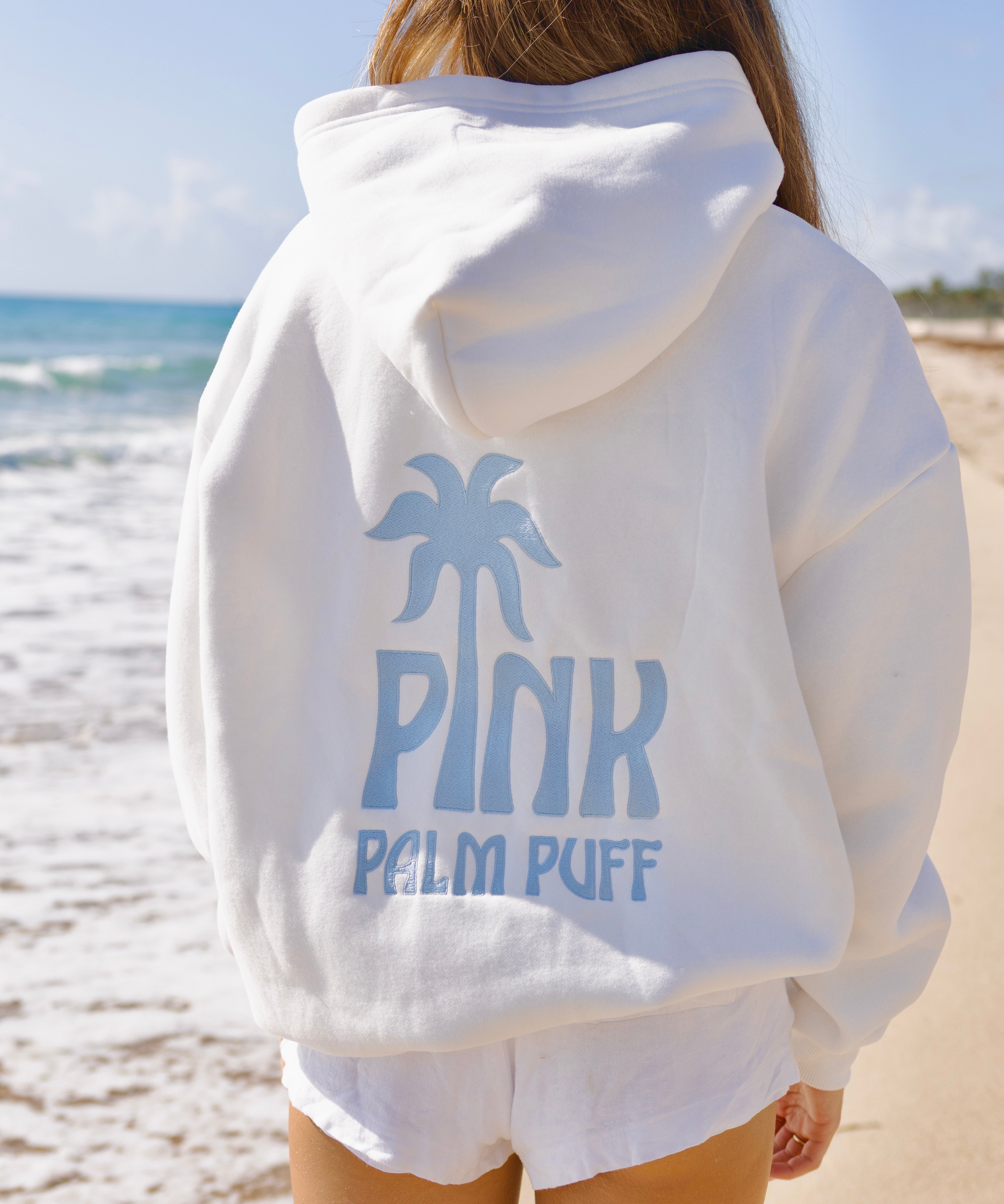 Classic Puff Hoodie, adjustable drawstring hood and pocket, in Ocean Air - coastal preppy aesthetic beach style by Pink Palm Puff