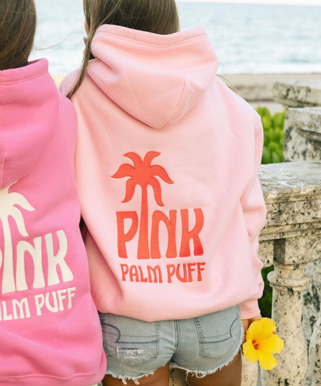 Classic Puff Hoodie, adjustable drawstring hood and pocket, in Pink - coastal preppy aesthetic beach style by Pink Palm Puff