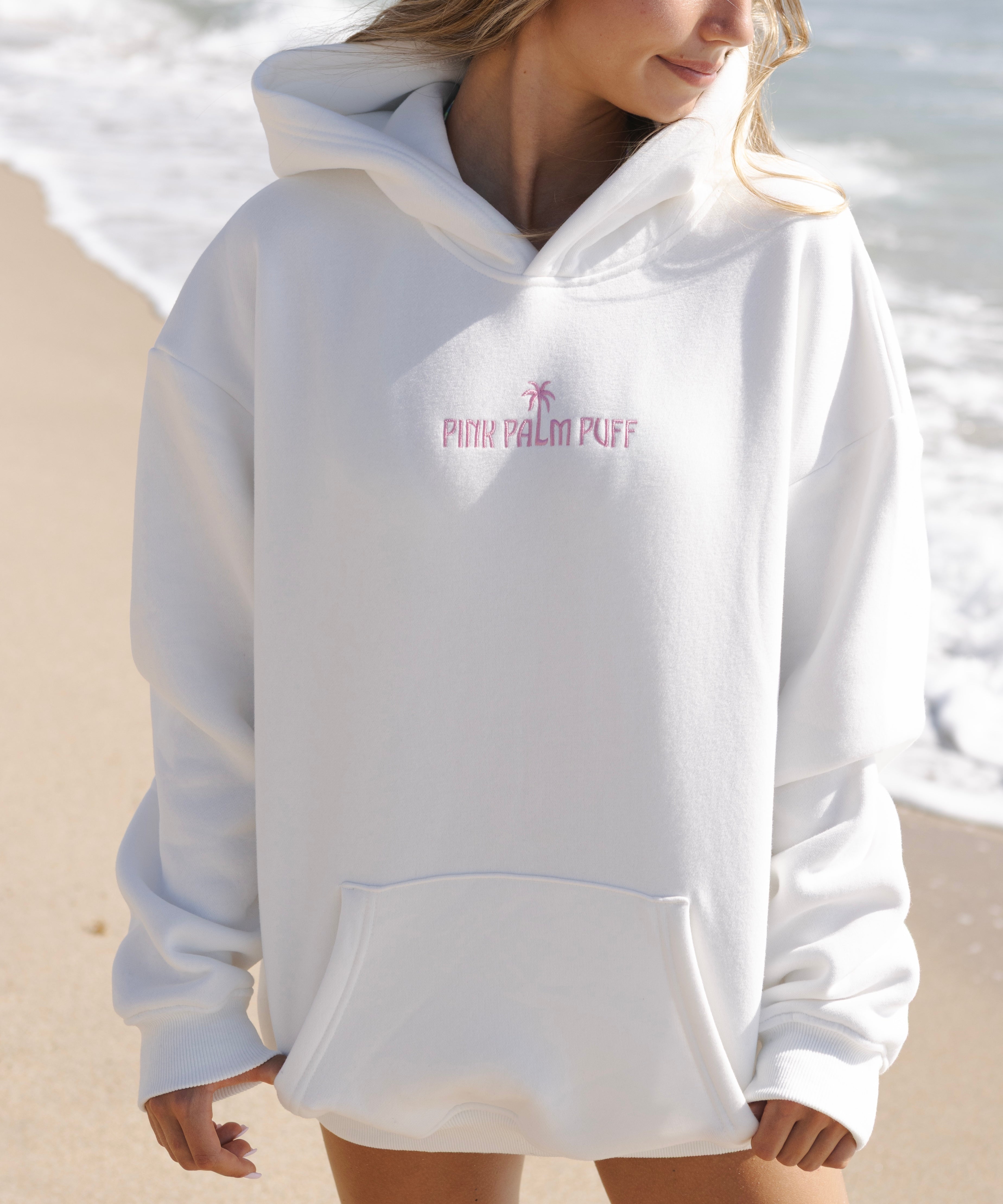 Classic Puff Hoodie, adjustable drawstring hood and pocket, in Pink Opal - coastal preppy aesthetic beach style by Pink Palm Puff