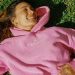 Classic Puff Hoodie, adjustable drawstring hood and pocket, in Raspberry - coastal preppy aesthetic beach style by Pink Palm Puff