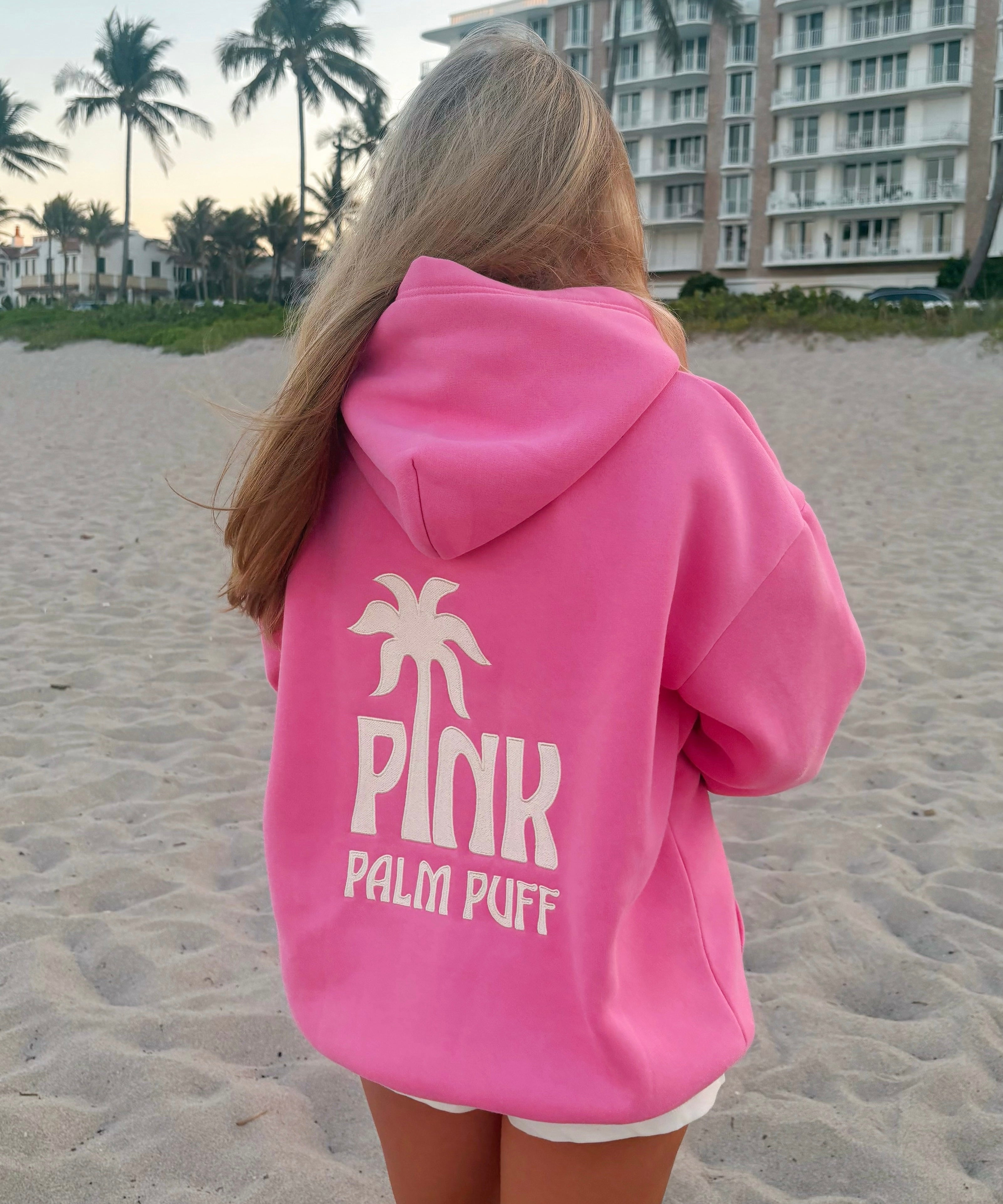 Classic Puff Hoodie, adjustable drawstring hood and pocket, in Raspberry - coastal preppy aesthetic beach style by Pink Palm Puff