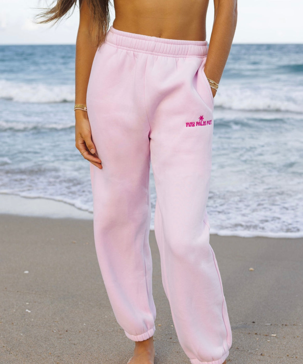 Classic Sweatpants, relaxed fit with an elastic waistband and side pockets, in Blush - coastal preppy aesthetic beach style by Pink Palm Puff