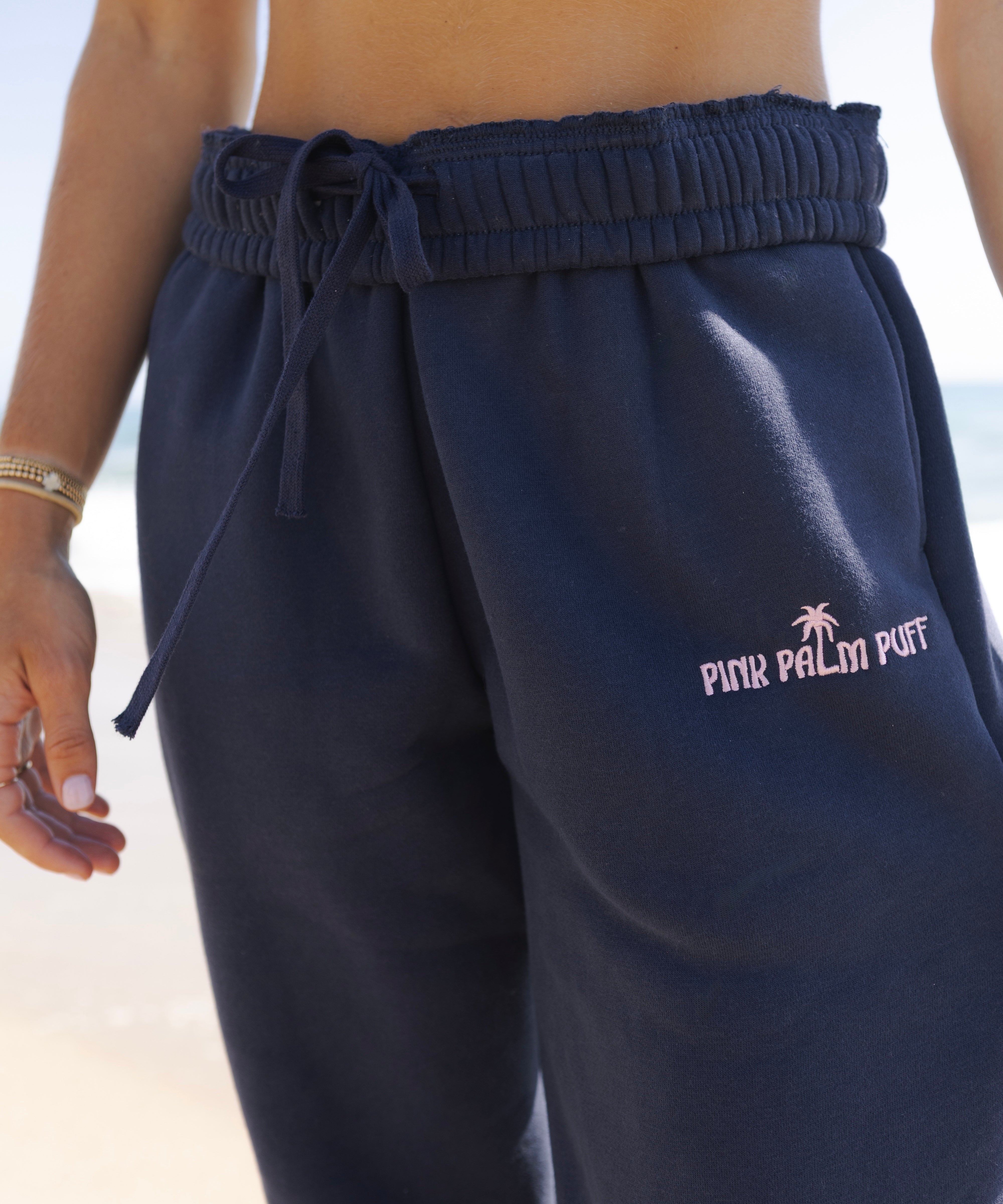 Classic Sweatpants, relaxed fit with an elastic waistband and side pockets, in Navy - coastal preppy aesthetic beach style by Pink Palm Puff