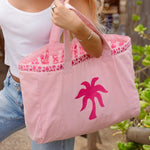 Couture Carryall, spacious reversible design, in Blush Bay (Reversible) - coastal preppy aesthetic beach style by Pink Palm Puff