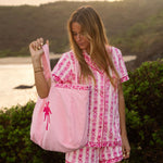 Couture Carryall, spacious reversible design, in Blush Bay (Reversible) - coastal preppy aesthetic beach style by Pink Palm Puff