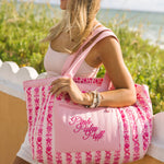Couture Carryall, spacious reversible design, in Blush Bay (Reversible) - coastal preppy aesthetic beach style by Pink Palm Puff