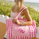 Couture Carryall, spacious reversible design, in Blush Bay (Reversible) - coastal preppy aesthetic beach style by Pink Palm Puff