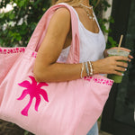Couture Carryall, spacious reversible design, in Blush Bay (Reversible) - coastal preppy aesthetic beach style by Pink Palm Puff