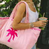 Couture Carryall, spacious reversible design, in Blush Bay (Reversible) - coastal preppy aesthetic beach style by Pink Palm Puff