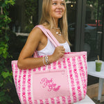 Couture Carryall, spacious reversible design, in Blush Bay (Reversible) - coastal preppy aesthetic beach style by Pink Palm Puff