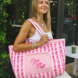 Couture Carryall, spacious reversible design, in Blush Bay (Reversible) - coastal preppy aesthetic beach style by Pink Palm Puff