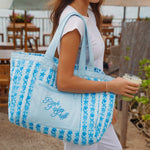 Couture Carryall, spacious reversible design, in Seabreeze (Reversible) - coastal preppy aesthetic beach style by Pink Palm Puff