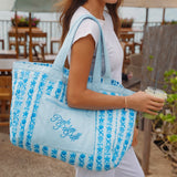 Couture Carryall, spacious reversible design, in Seabreeze (Reversible) - coastal preppy aesthetic beach style by Pink Palm Puff