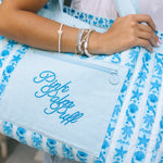 Couture Carryall, spacious reversible design, in Seabreeze (Reversible) - coastal preppy aesthetic beach style by Pink Palm Puff